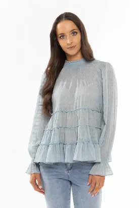 Carousel Sea Blue Lurex LS Tiered Top