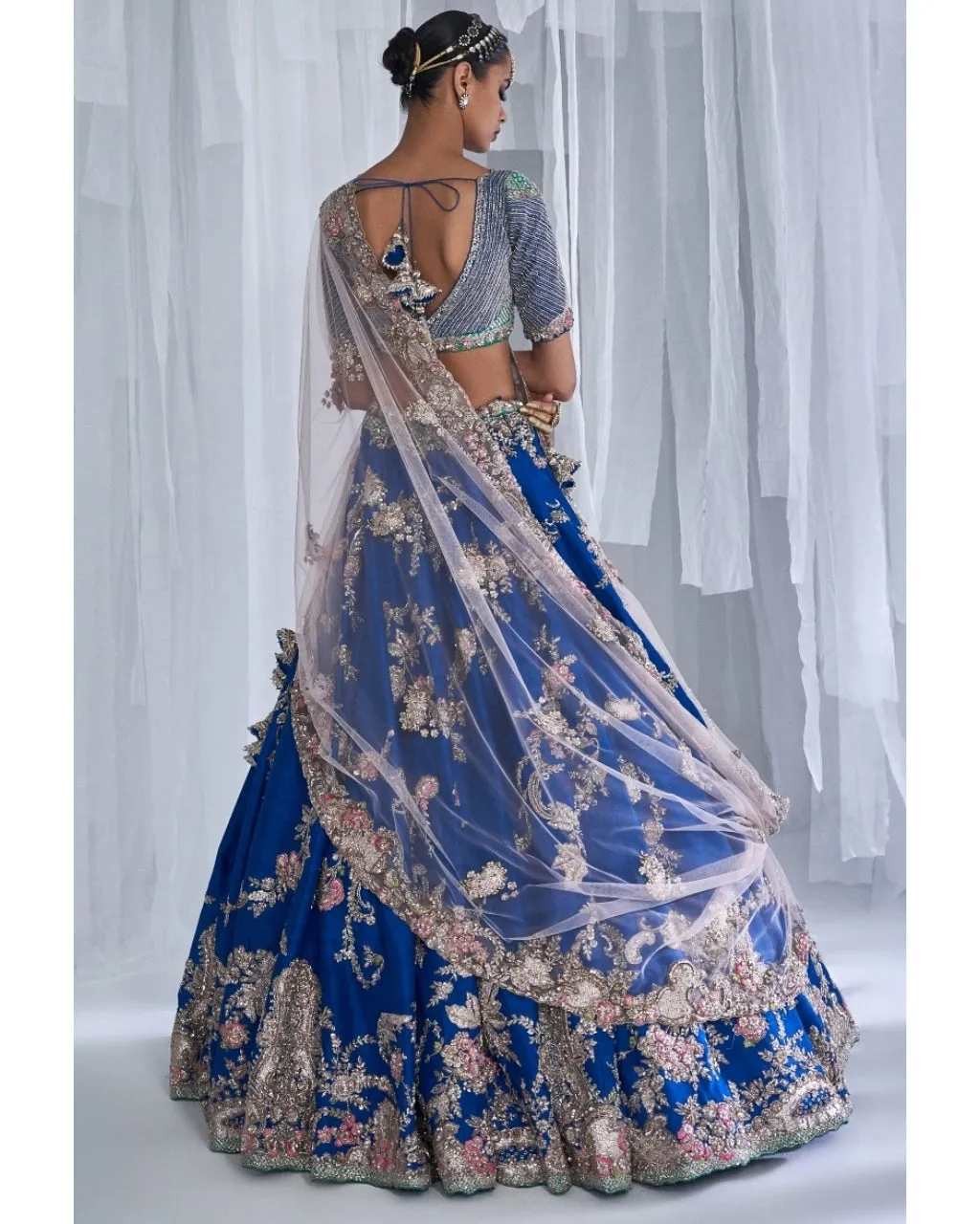 Daffodil Blue Raw Silk Bridal Lehenga Set
