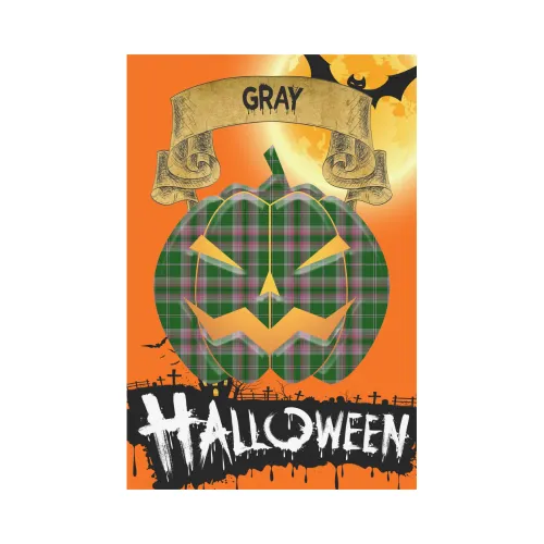 Gray Hunting Tartan Jack O' Lantern Garden Flag / Halloween Home Decor NN8