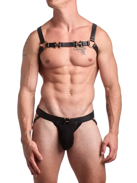 Premium Black Leather Jock Harness - Heritage Style