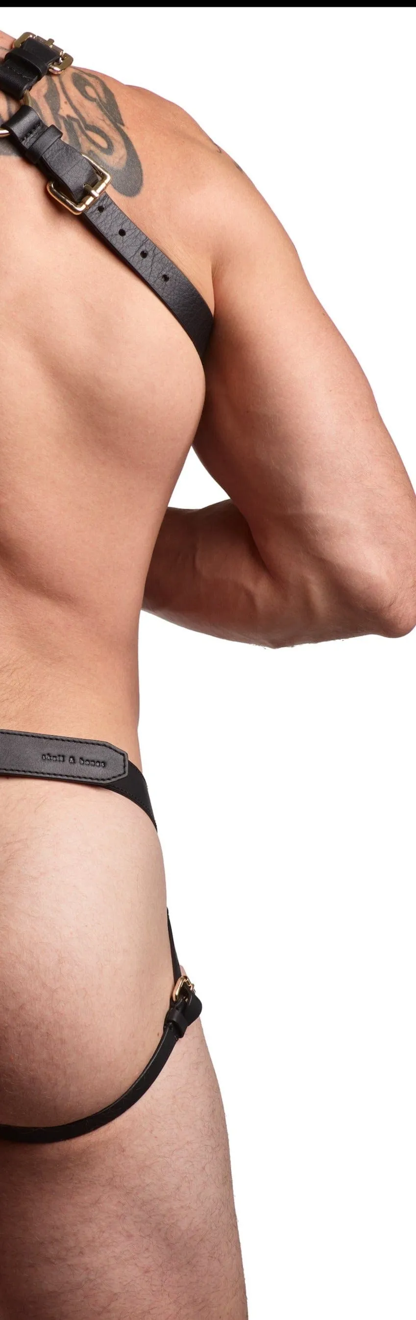 Premium Black Leather Jock Harness - Heritage Style