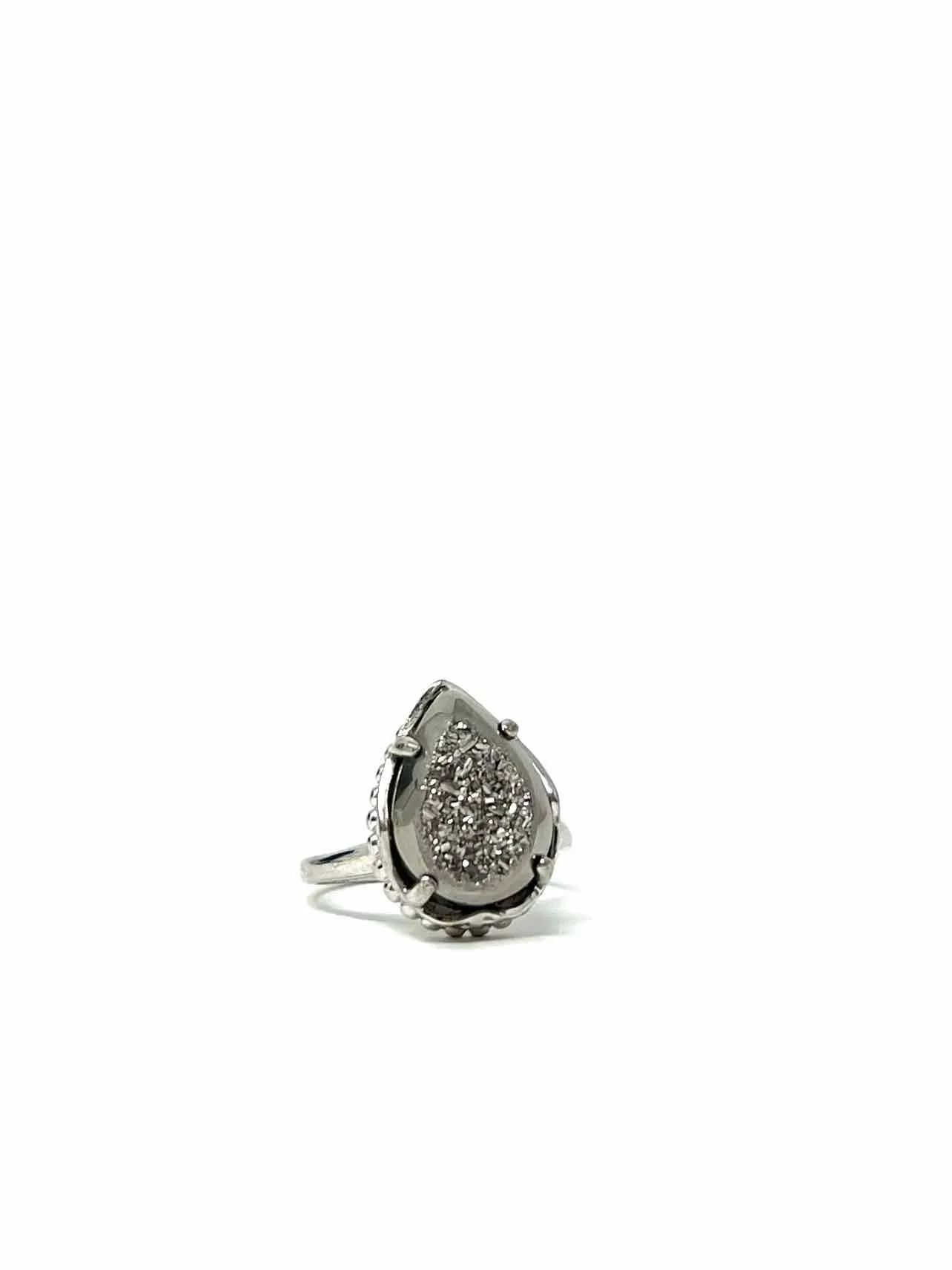 Kendra Scott Size 5.25 Silver/Gray Teardrop Druzy Jewelry Ring