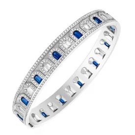 L'Arc Deco Bangle in Platinum with DAVIDOR Arch Cut Diamonds DAVIDOR Arch Cut Blue Sapphires and Brilliant Diamonds