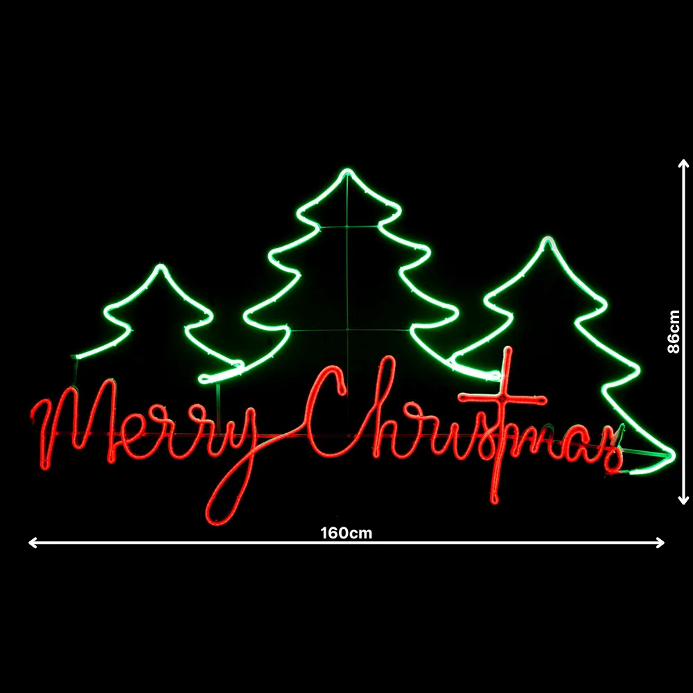 LED Flashing Neon Flex Merry Christmas Trees