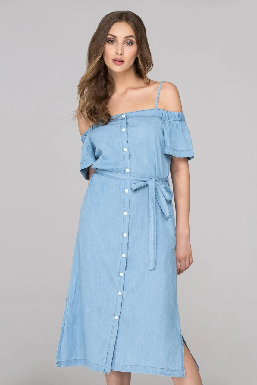 Light Blue Denim Button Up Midi Dress