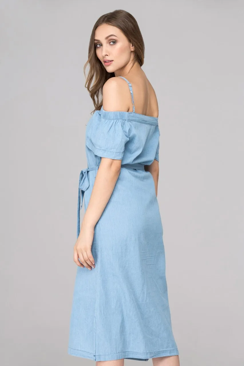 Light Blue Denim Button Up Midi Dress