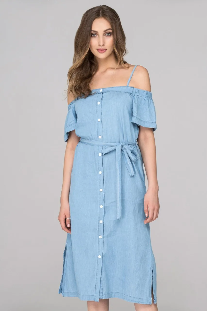 Light Blue Denim Button Up Midi Dress