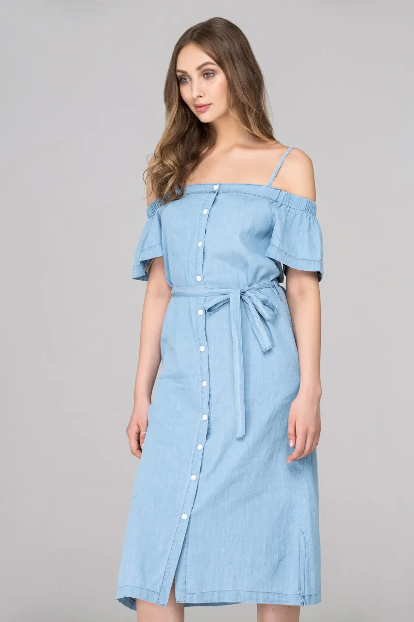 Light Blue Denim Button Up Midi Dress