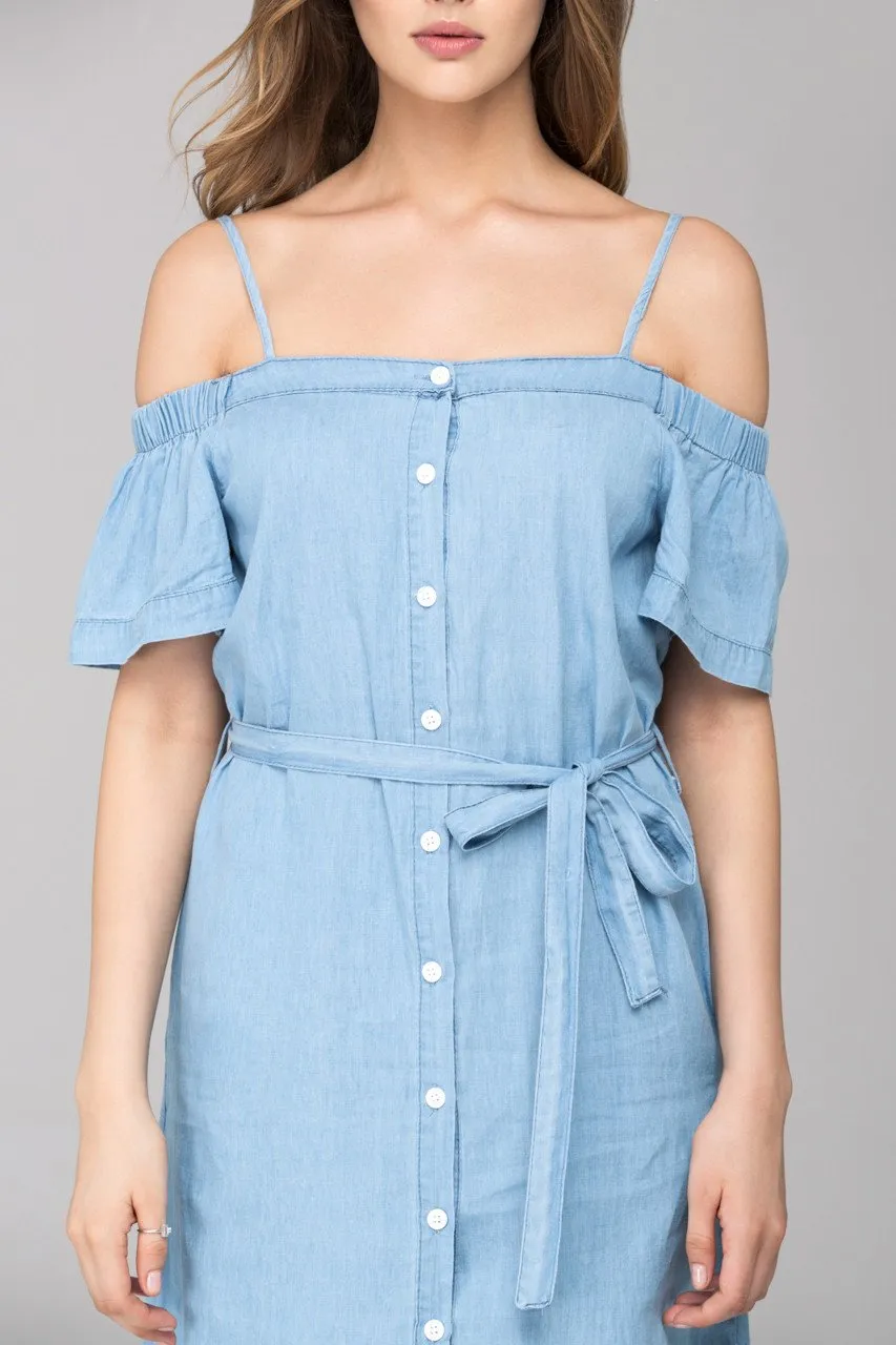 Light Blue Denim Button Up Midi Dress