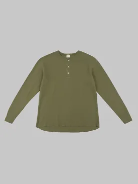 Loop & Weft Double Face Jacquard Henley Thermal Army Olive
