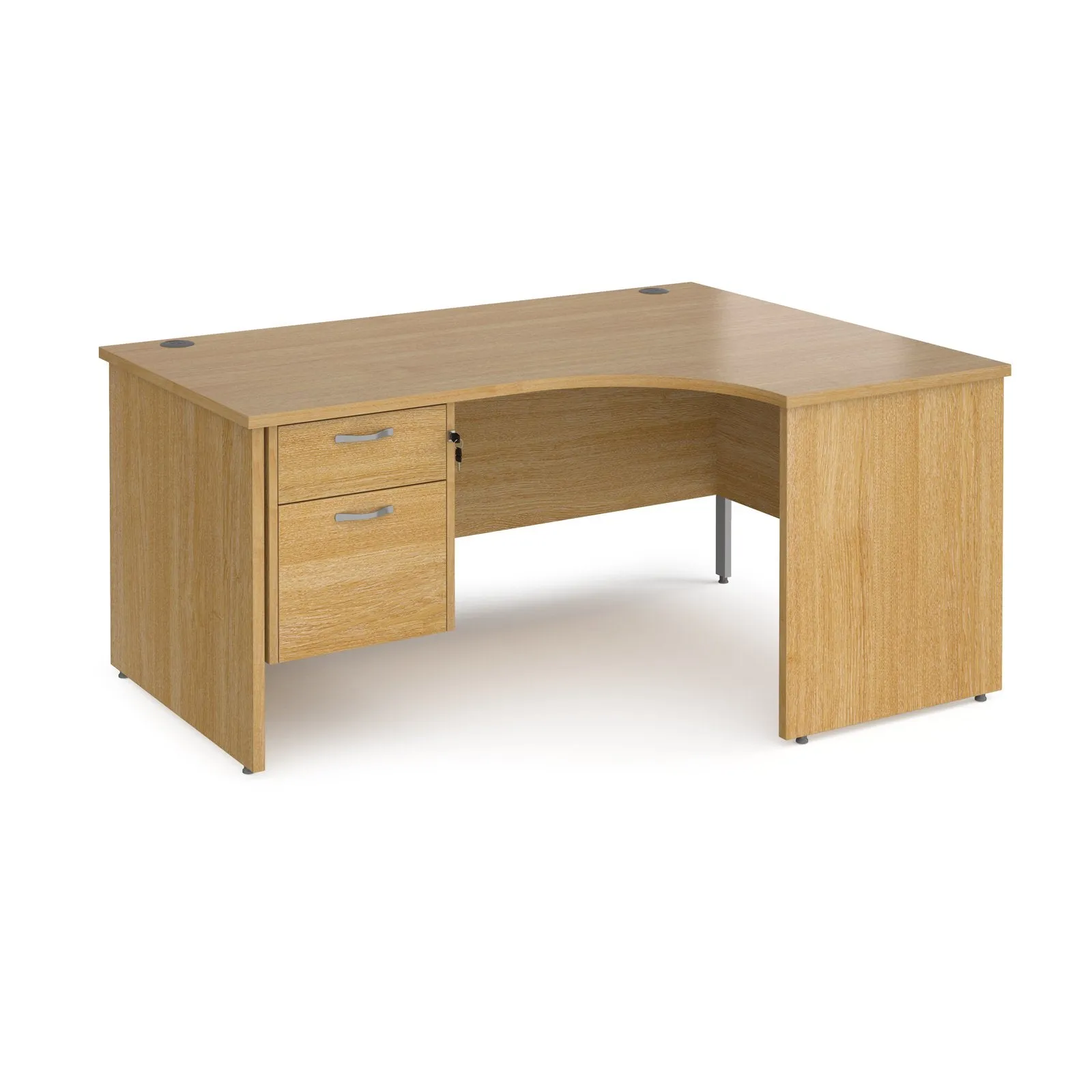 Maestro 25 panel end right hand ergonomic corner desk with 2 drawer ped