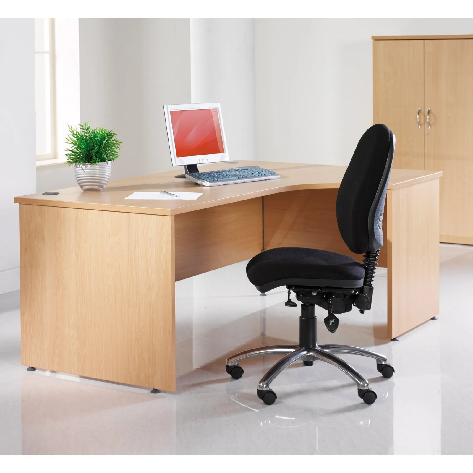 Maestro 25 panel end right hand ergonomic corner desk with 2 drawer ped