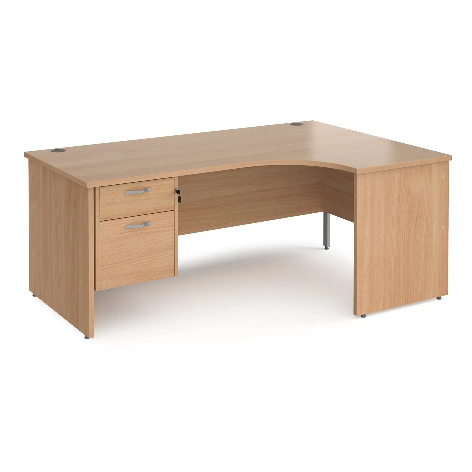 Maestro 25 panel end right hand ergonomic corner desk with 2 drawer ped