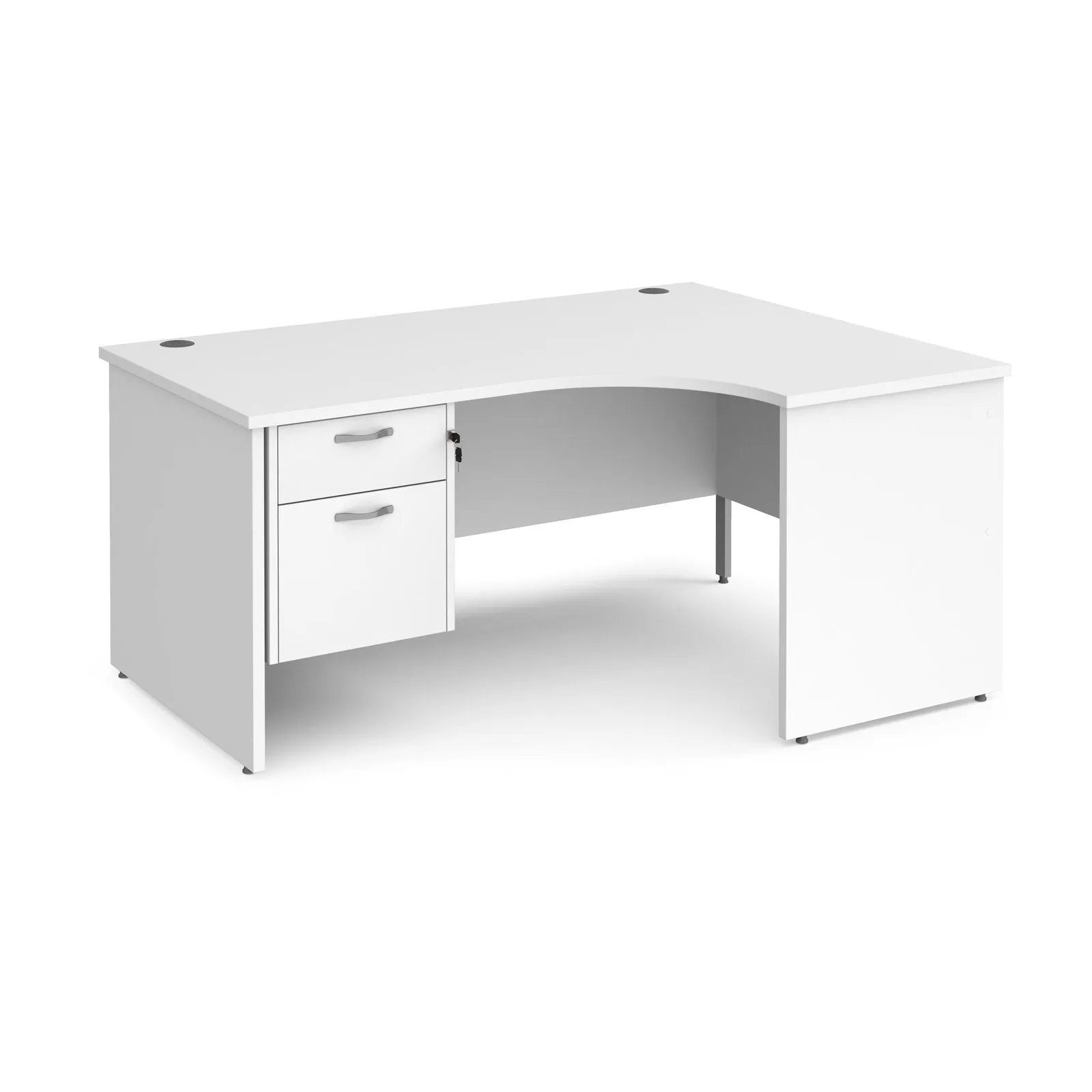 Maestro 25 panel end right hand ergonomic corner desk with 2 drawer ped