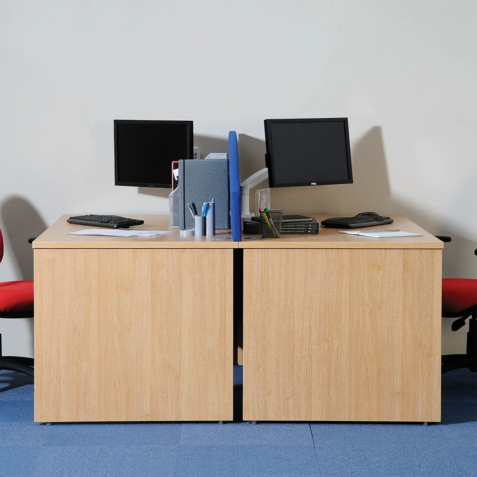 Maestro 25 panel end right hand ergonomic corner desk with 2 drawer ped