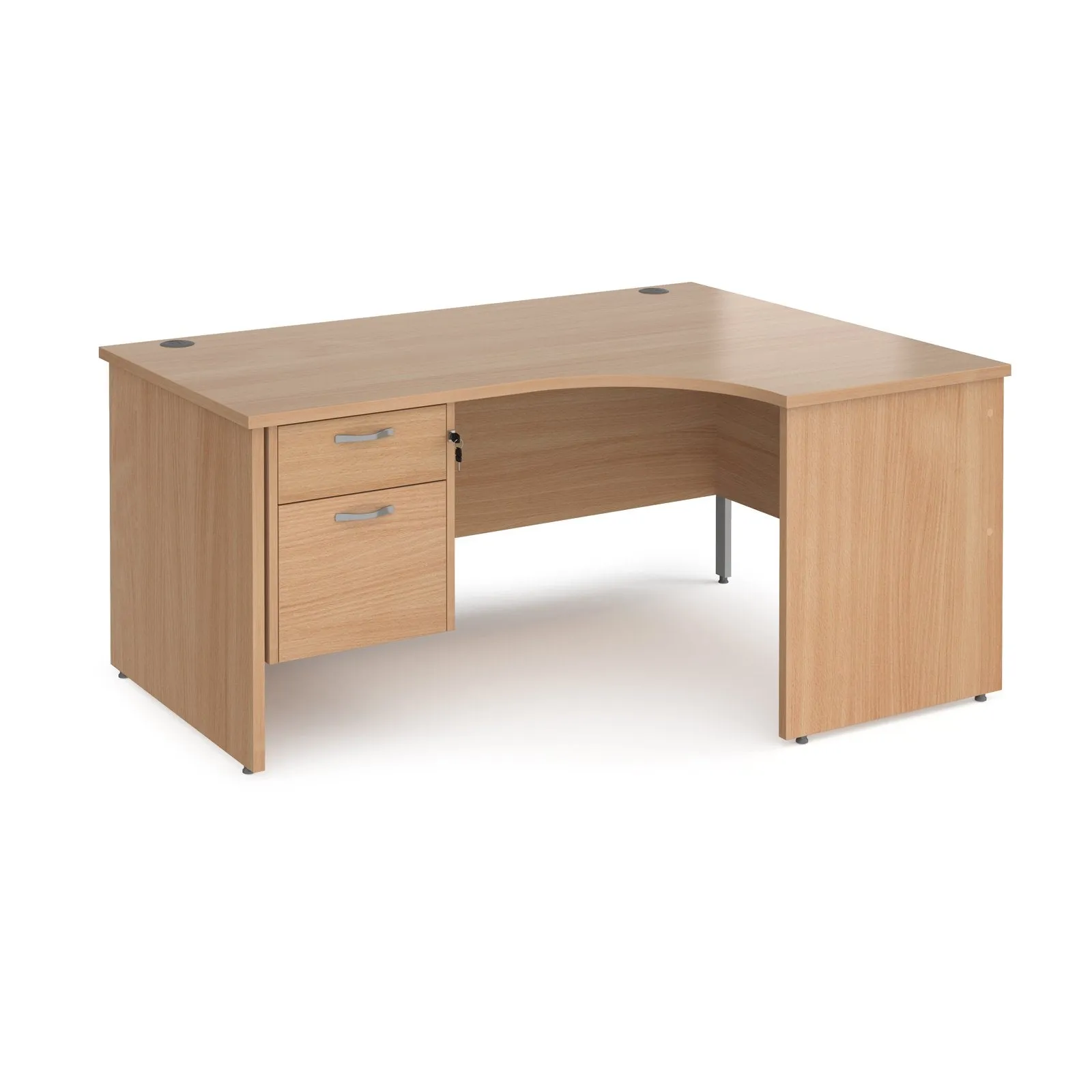 Maestro 25 panel end right hand ergonomic corner desk with 2 drawer ped