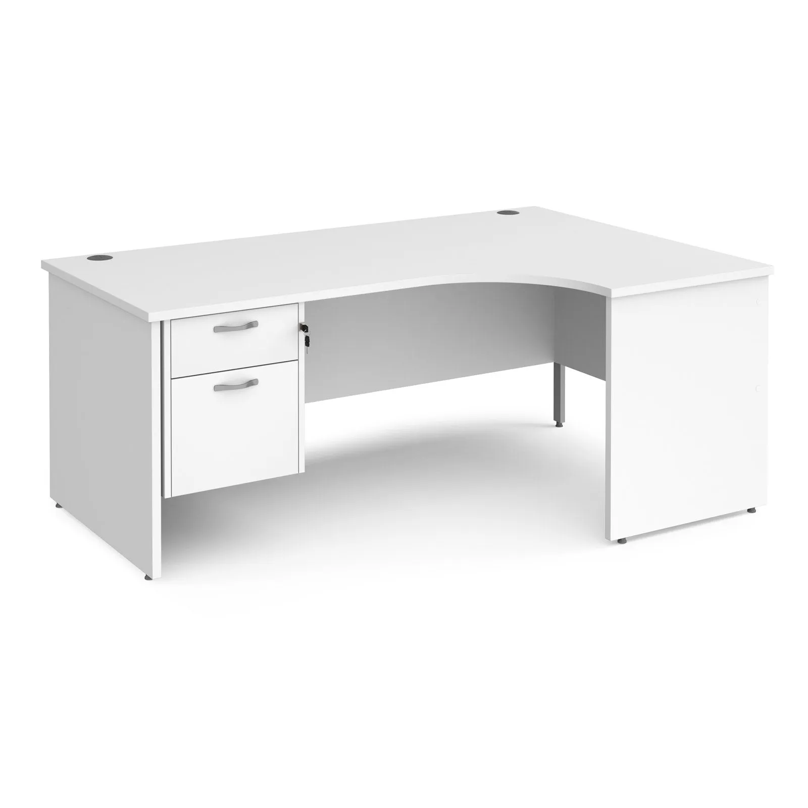 Maestro 25 panel end right hand ergonomic corner desk with 2 drawer ped