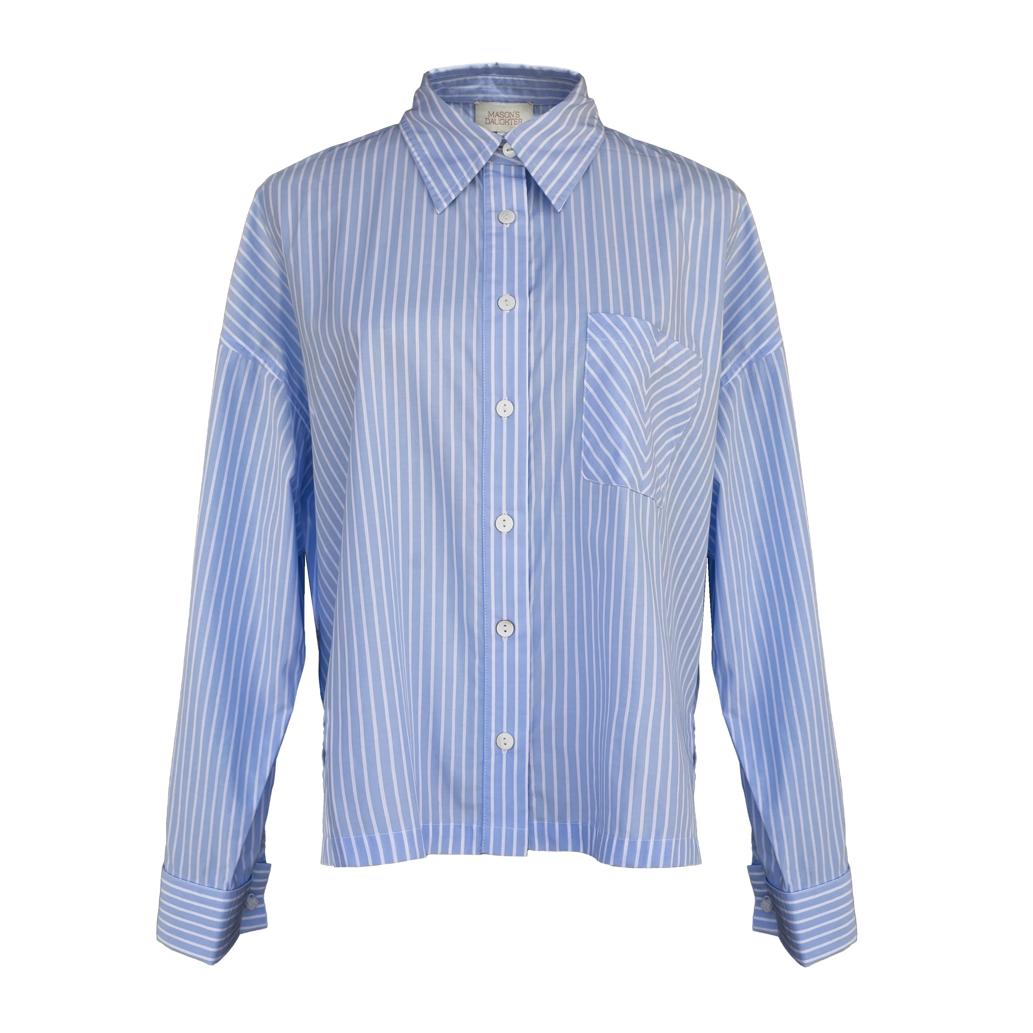 MASON'S DAUGHTER the Boyfriend Shirt, Blue & White Striped Poplin
