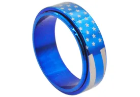 Mens Blue Stainless Steel American Flag Spinner Ring
