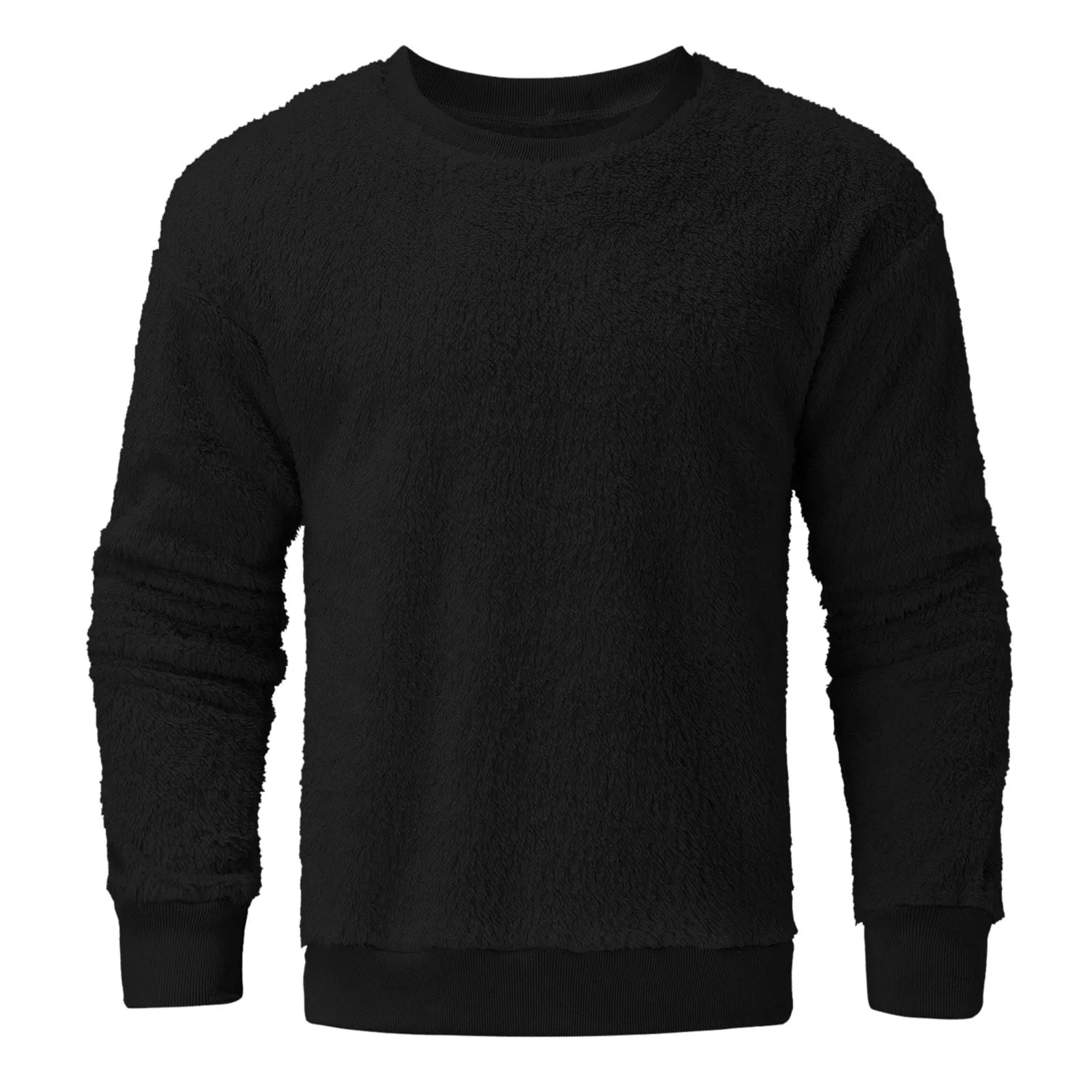 Men's Fleece Oversized Solid Drop Shoulder Shirts Winter Long Sleeve round Neck Shirt Big and Tall Loose Fit Streetwear Tops Black 5XL