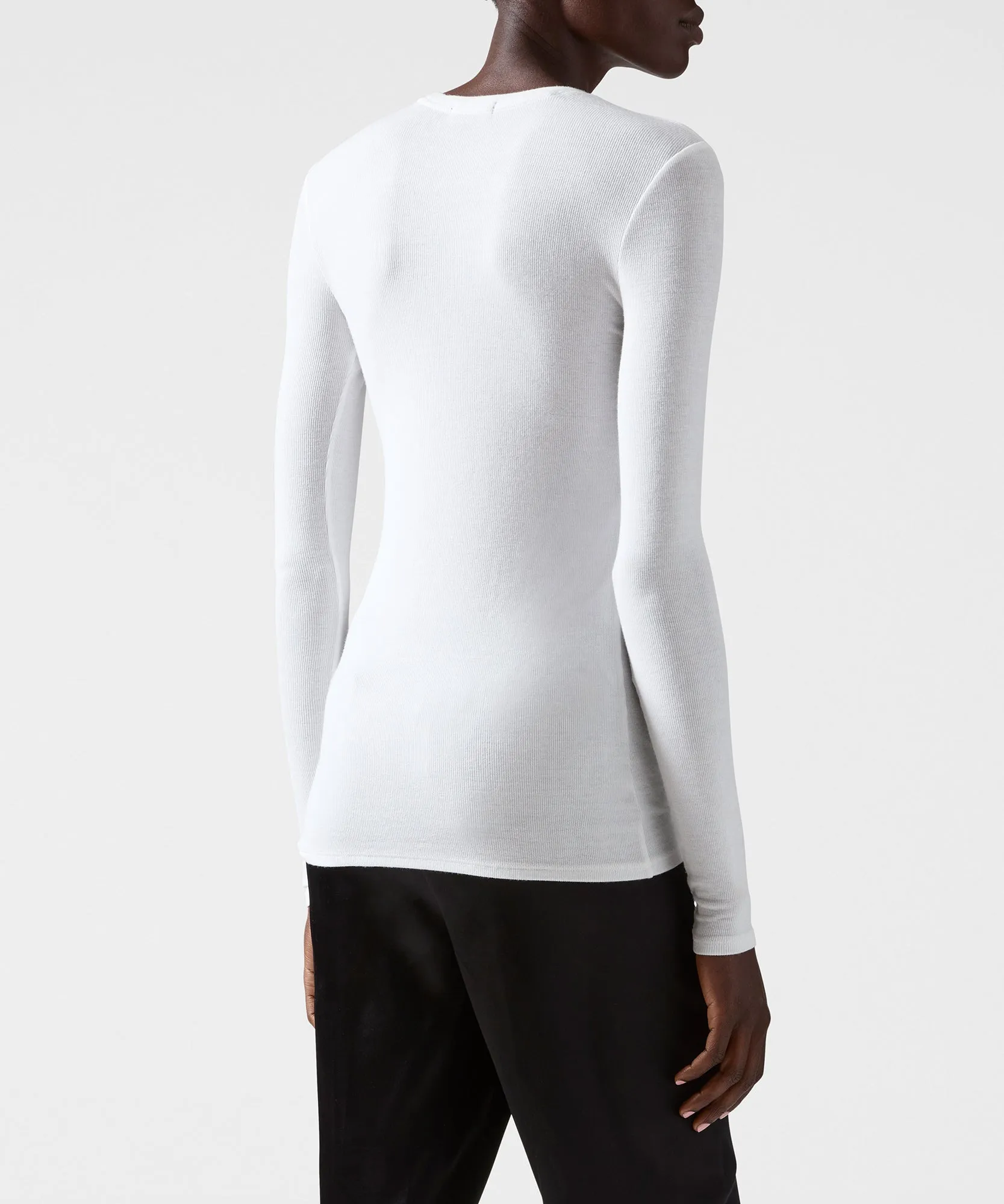 Modal Rib Long Sleeve Crew - White