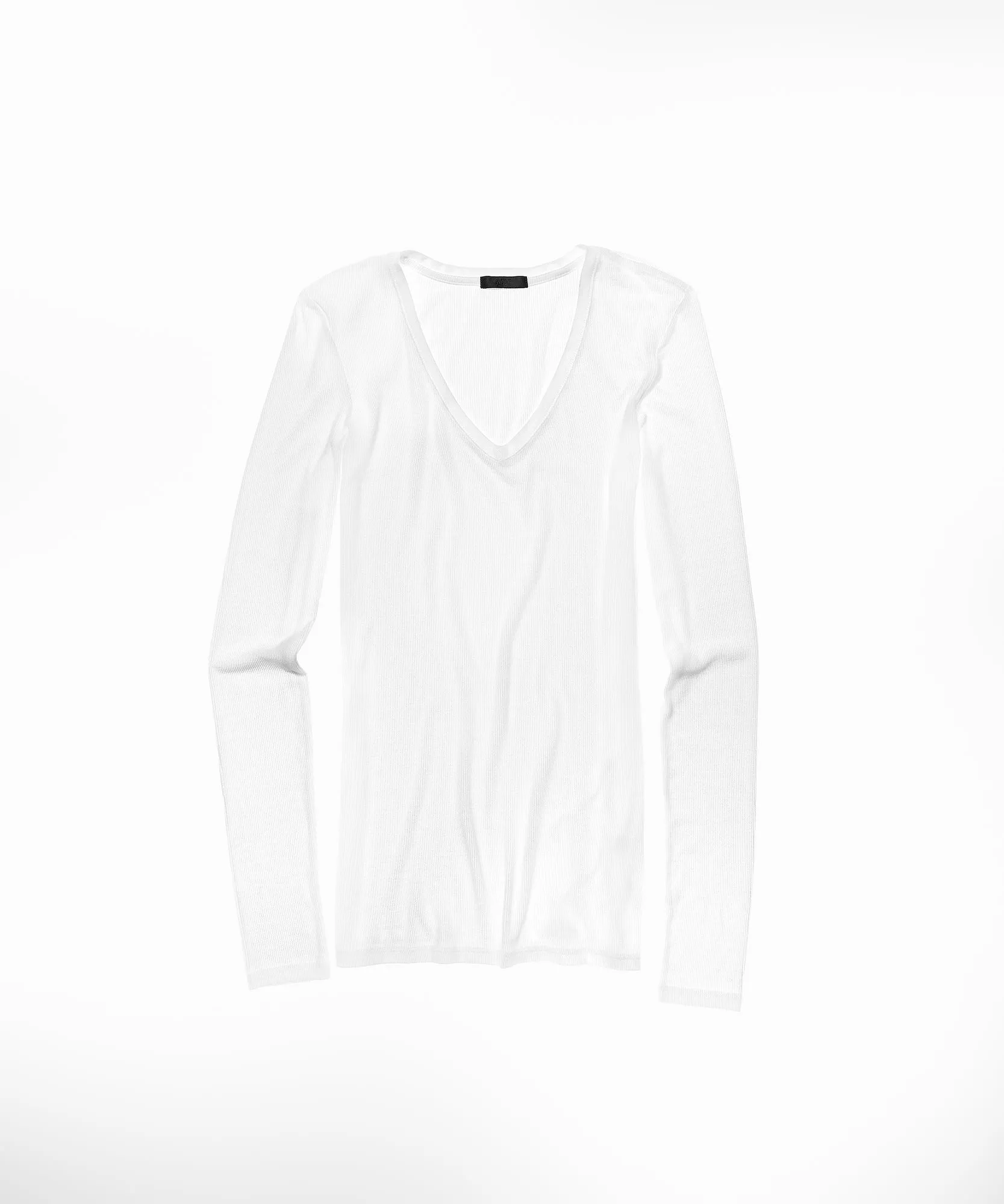 Modal Rib Long Sleeve V-Neck Tee - White