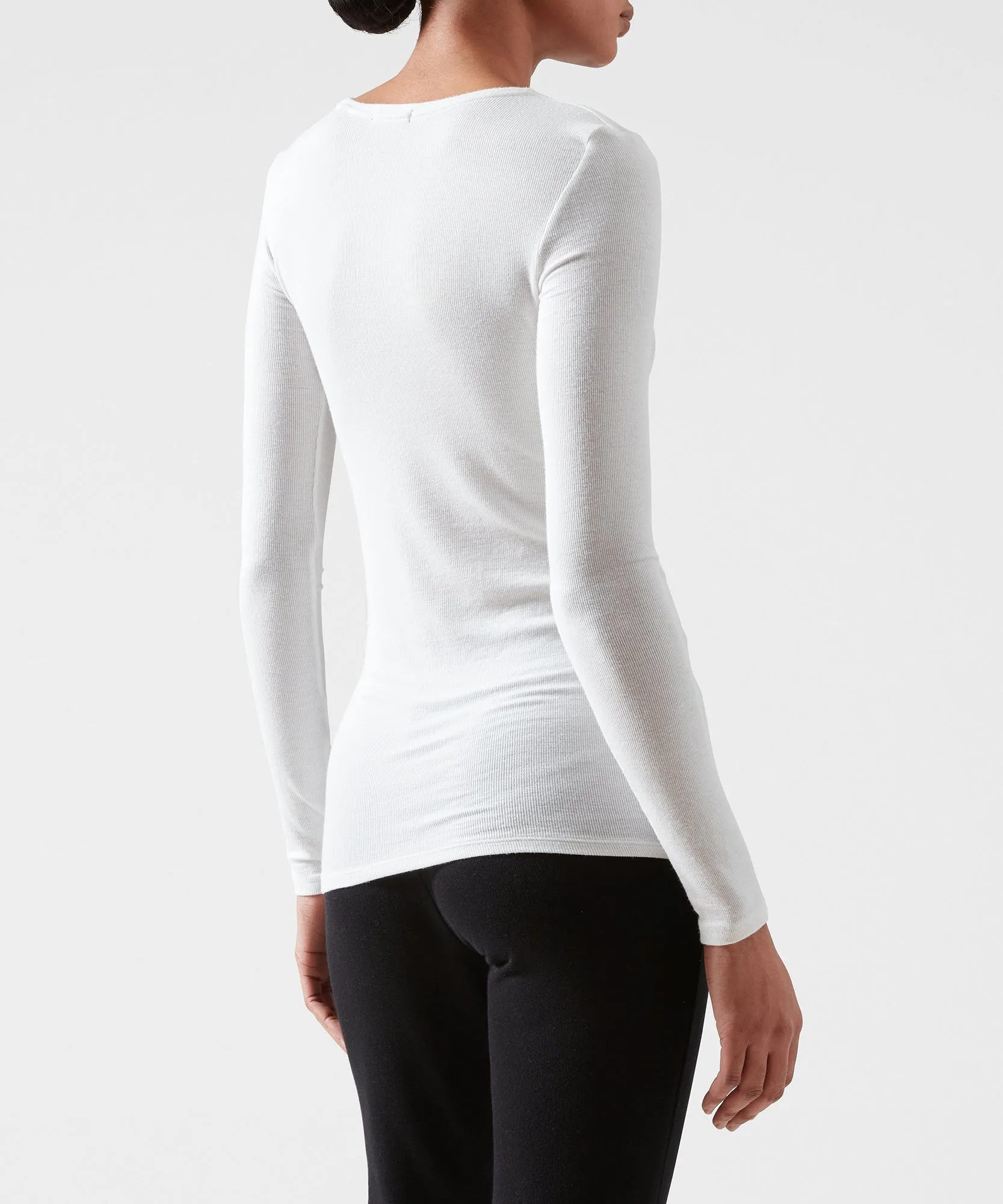 Modal Rib Long Sleeve V-Neck Tee - White