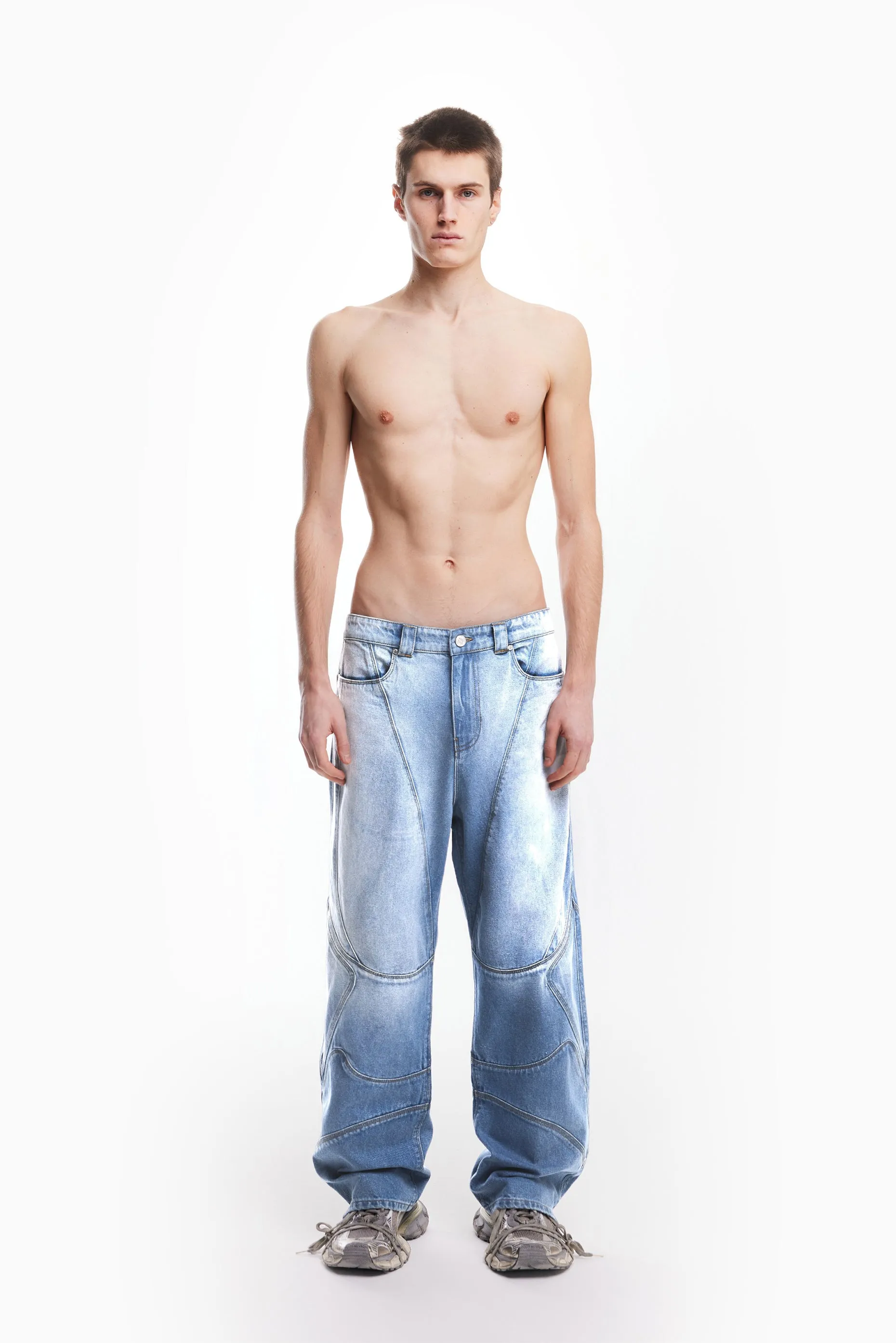 Light Blue Washed Moto Denim Jeans