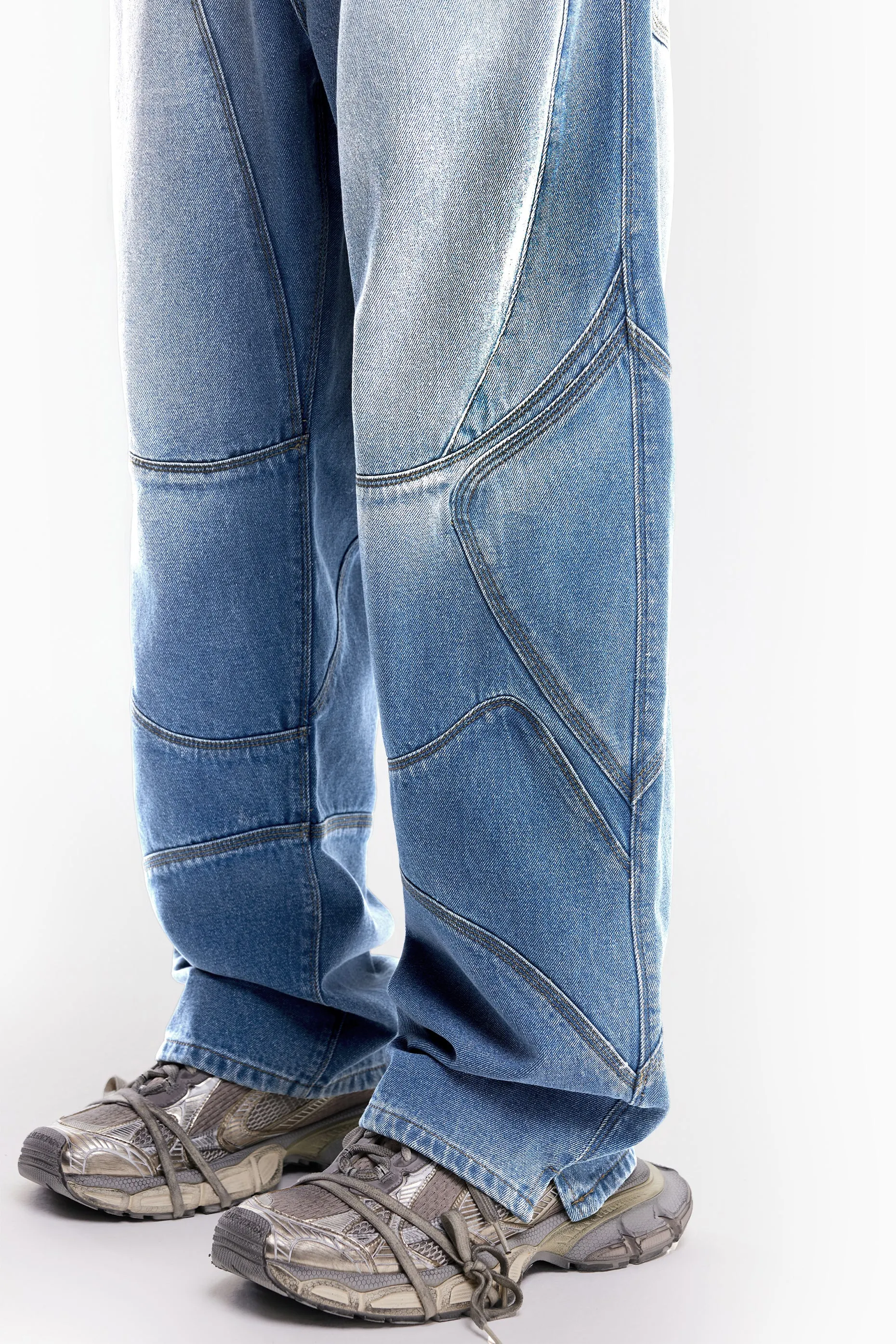Light Blue Washed Moto Denim Jeans