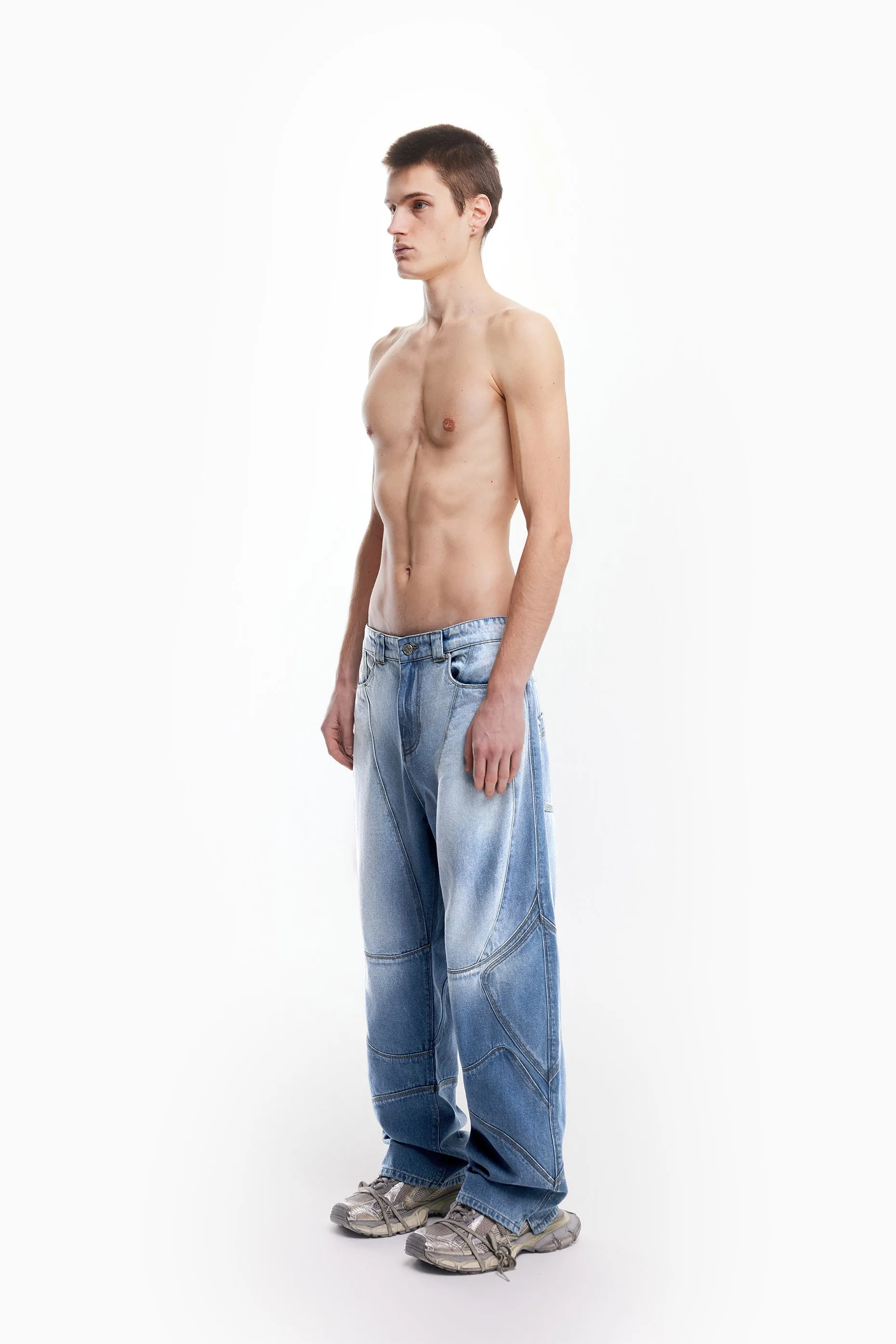 Light Blue Washed Moto Denim Jeans