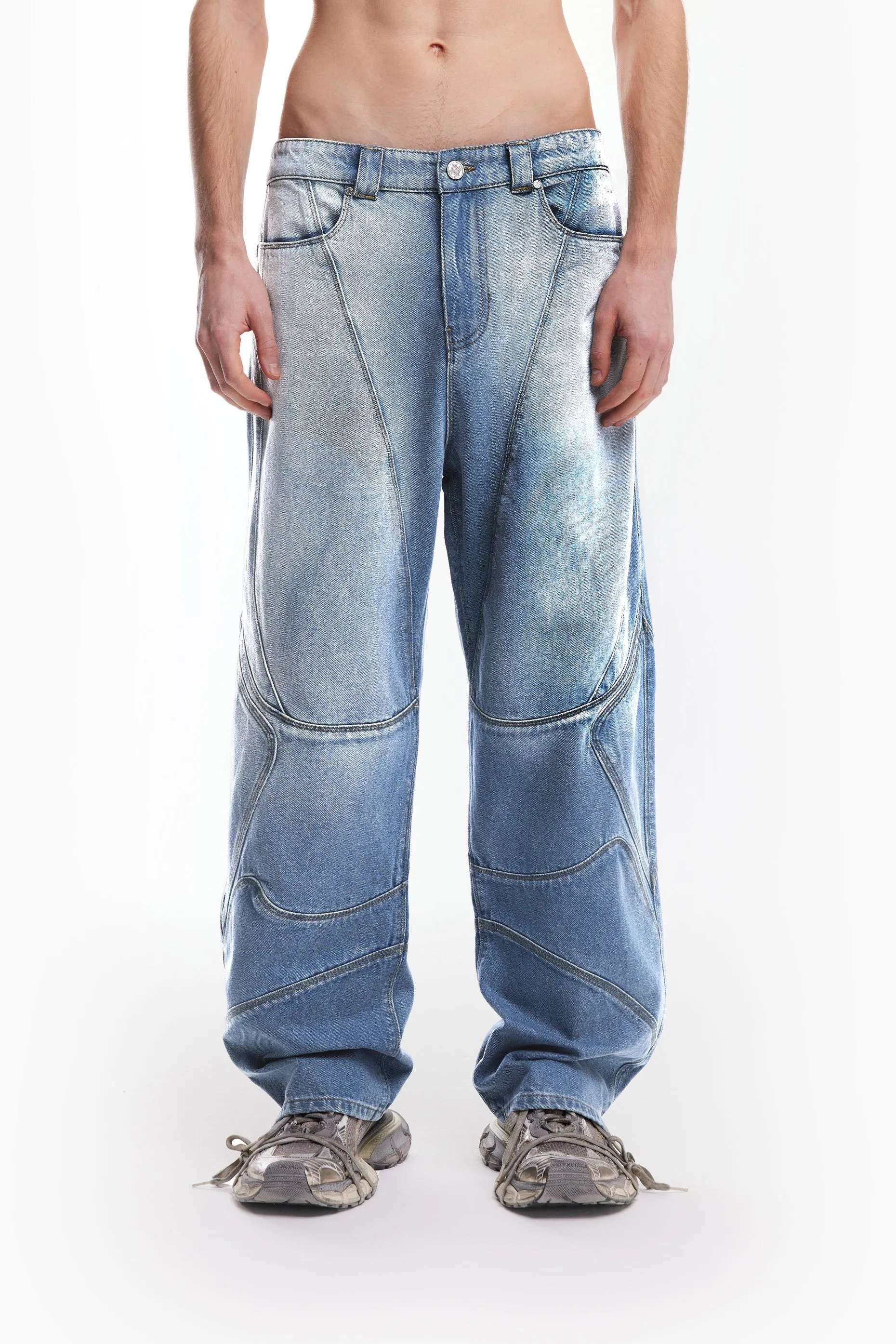 Light Blue Washed Moto Denim Jeans