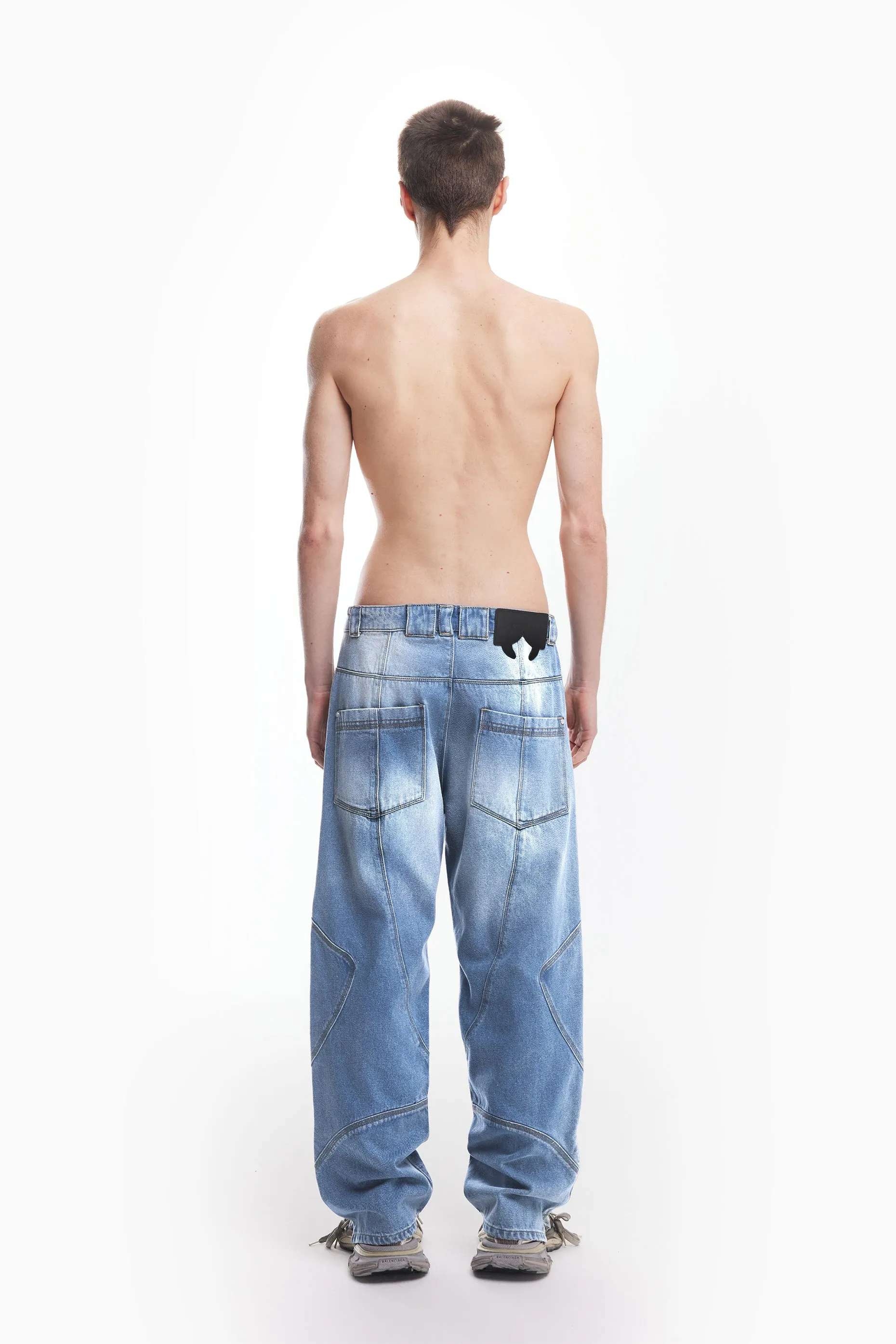 Light Blue Washed Moto Denim Jeans