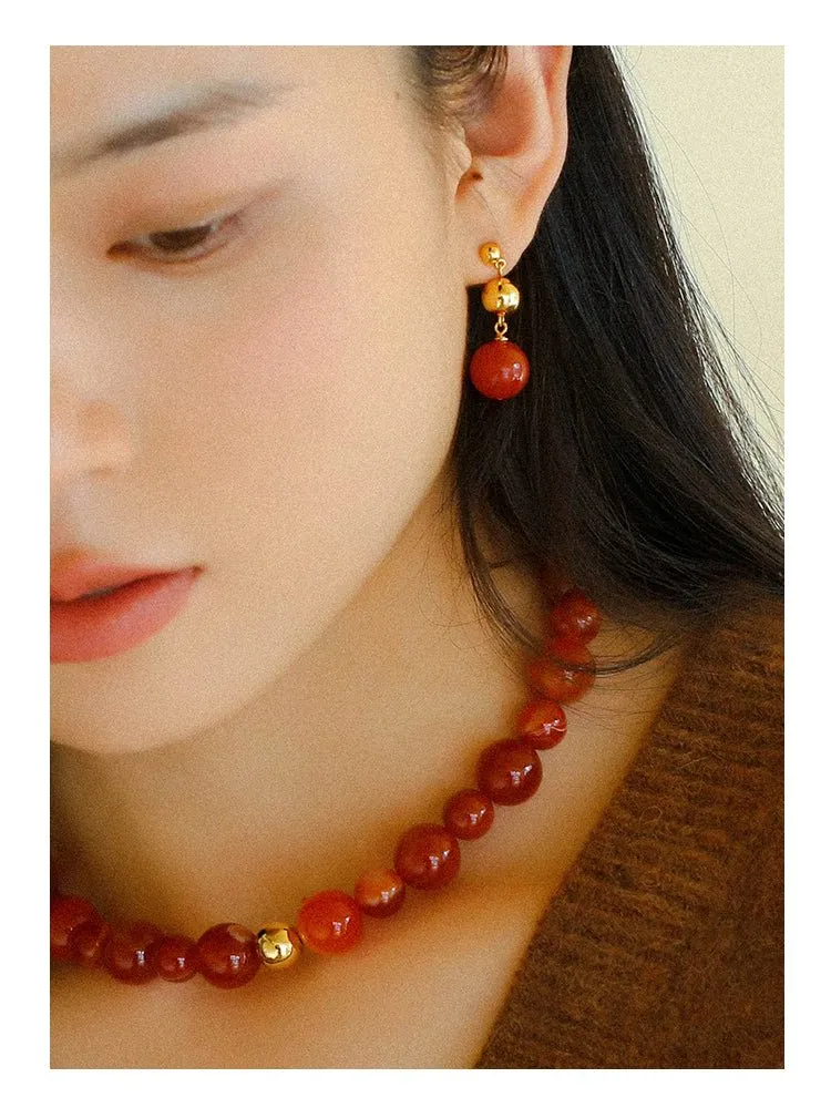 Natural Red Onyx Beaded Necklace