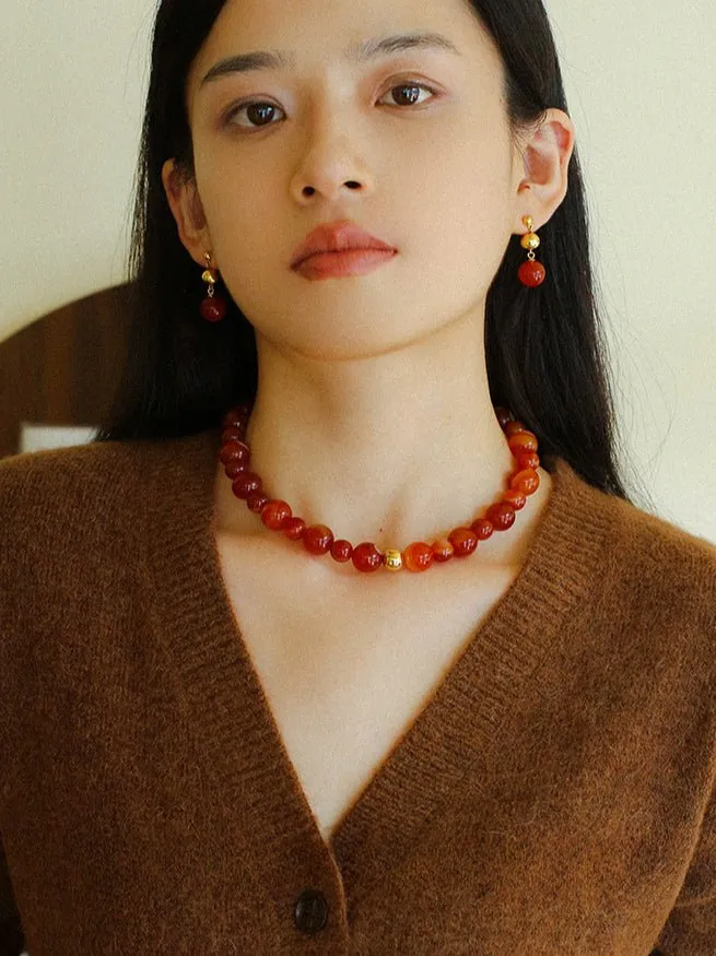 Natural Red Onyx Beaded Necklace