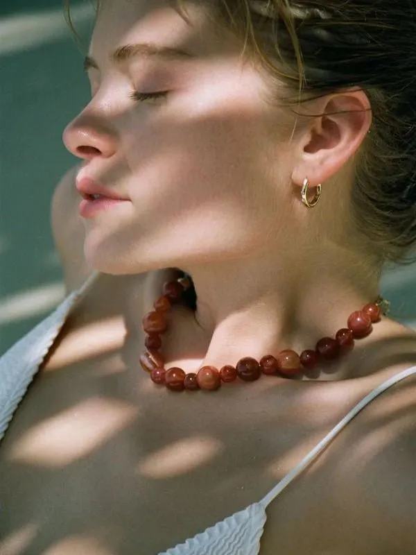 Natural Red Onyx Beaded Necklace