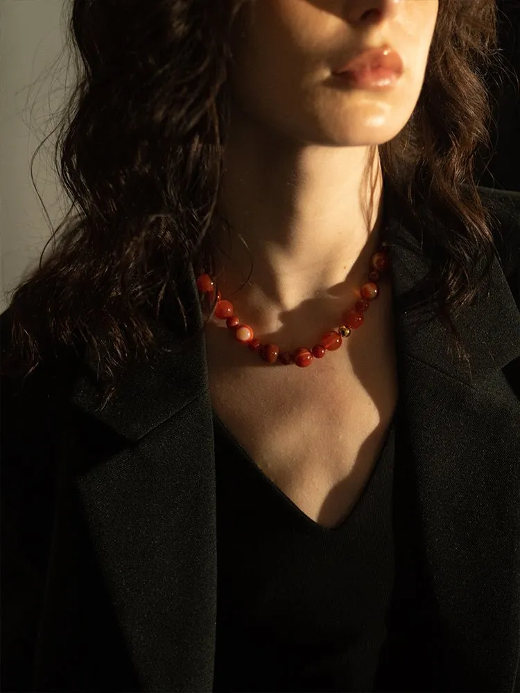 Natural Red Onyx Beaded Necklace
