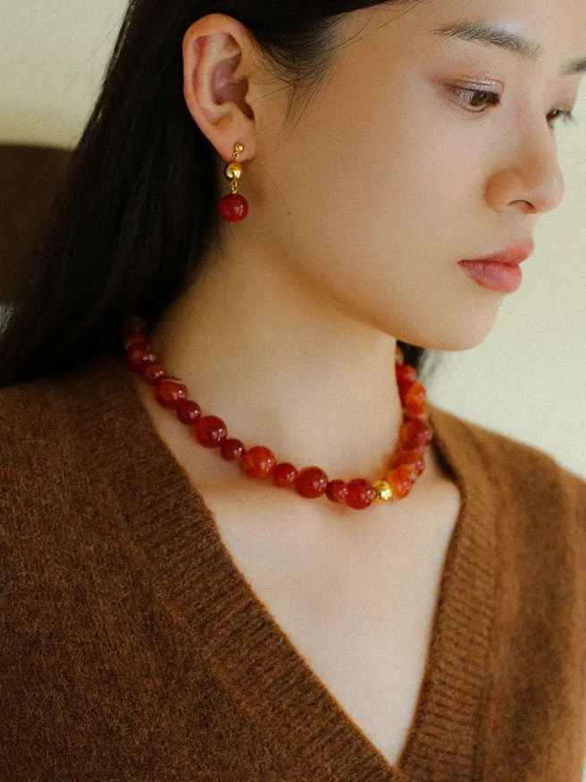 Natural Red Onyx Beaded Necklace