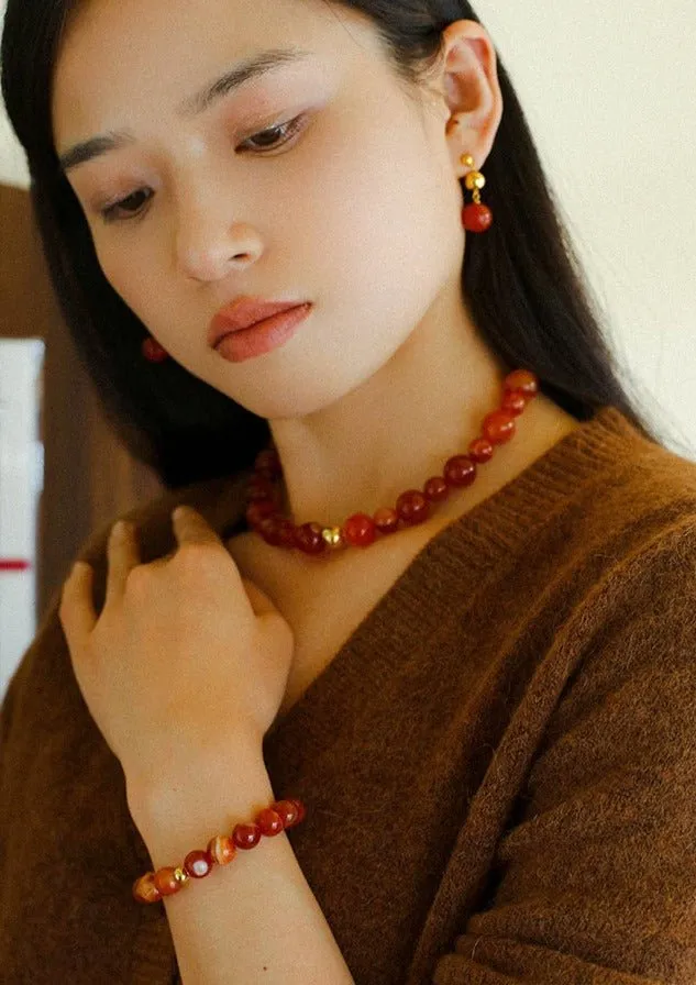 Natural Red Onyx Beaded Necklace