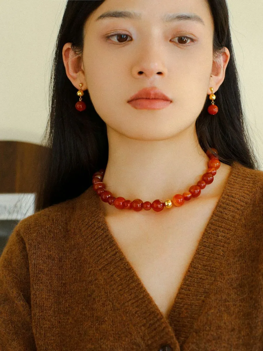 Natural Red Onyx Beaded Necklace