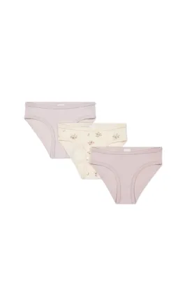 Organic Cotton 3PK Girls Underwear - Goldie Bouquet Egret/Dusky Rose/Heather Haze