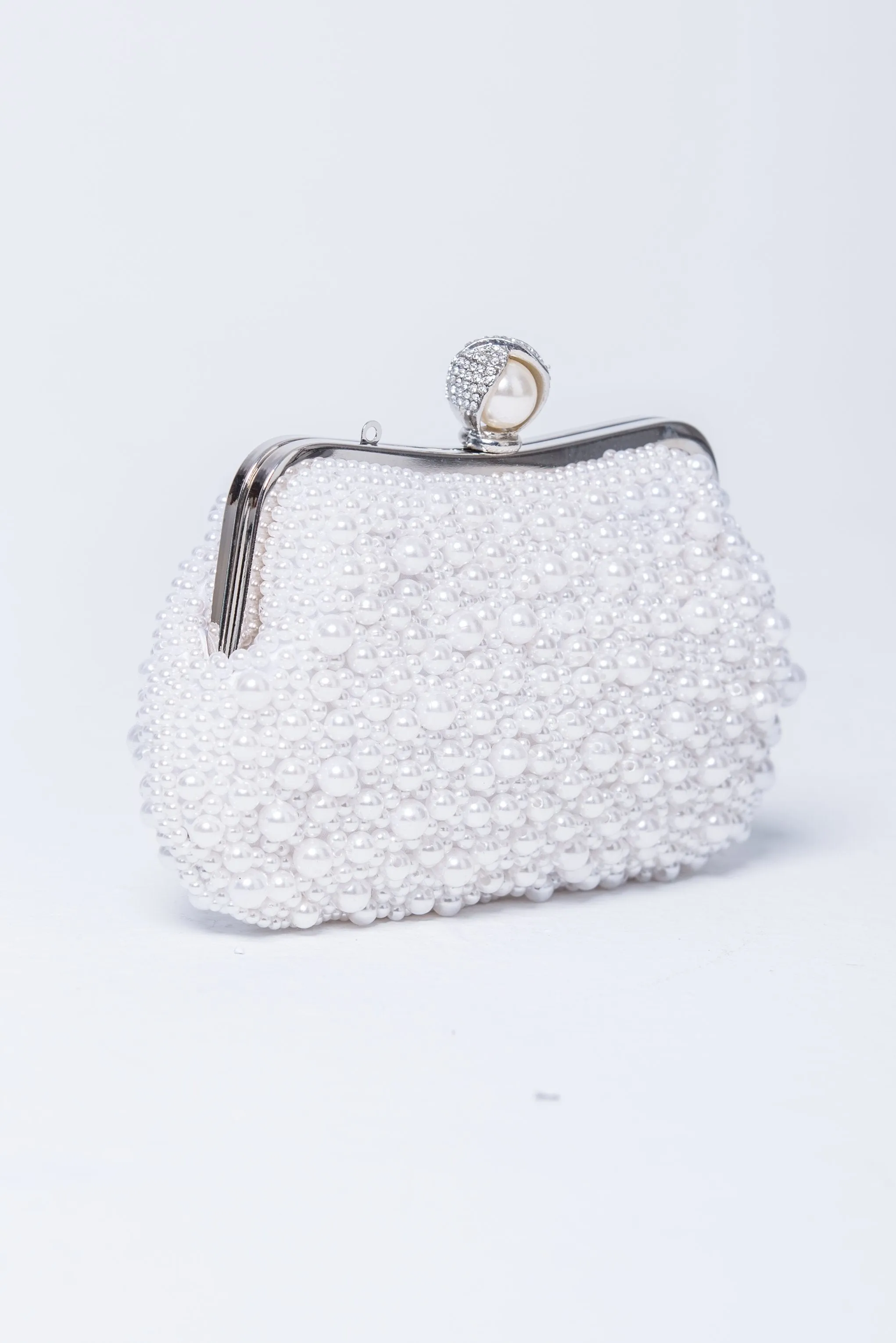 Pure White Pearl Encrusted Hard Clutch