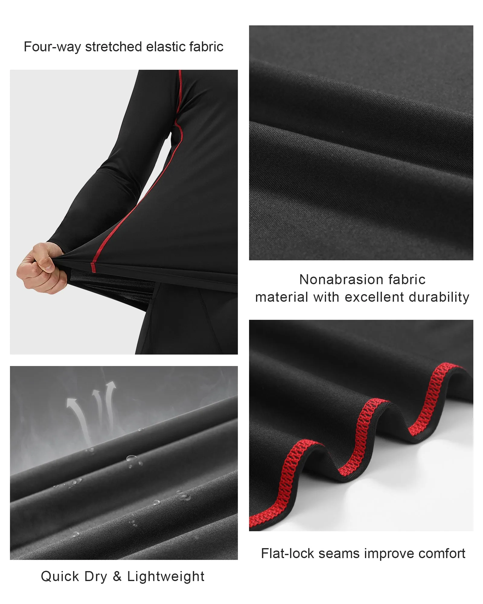 Roadbox Mens Long Sleeve Compression Shirts 3 Pack Cold Weather Thermal Underwear Base Layer Tops for Running Baseball