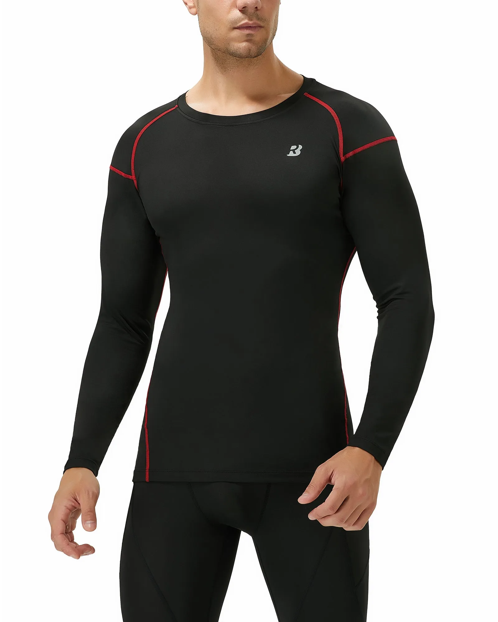 Roadbox Mens Long Sleeve Compression Shirts 3 Pack Cold Weather Thermal Underwear Base Layer Tops for Running Baseball
