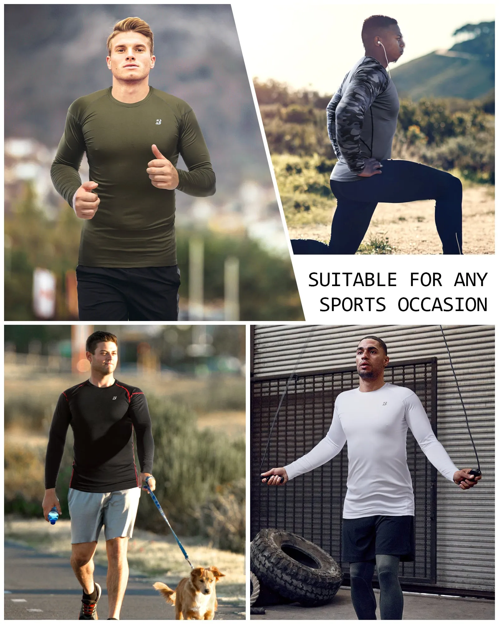 Roadbox Mens Long Sleeve Compression Shirts 3 Pack Cold Weather Thermal Underwear Base Layer Tops for Running Baseball