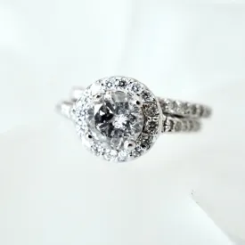 Salt and Pepper Diamond Halo Engagement Ring - Grey Diamond Ring - Women's White Gold Diamond Ring