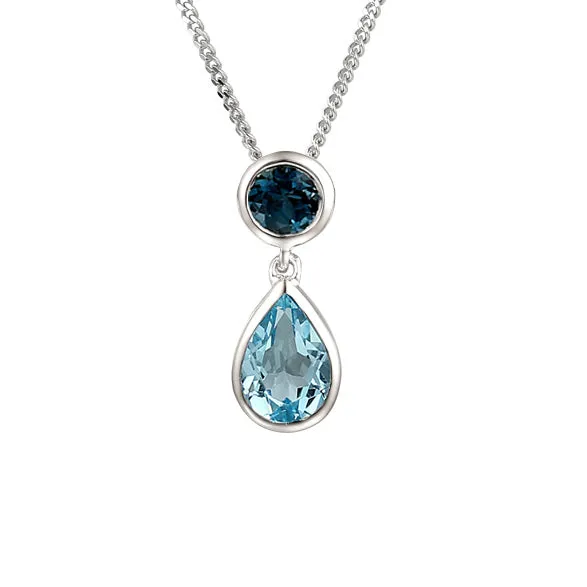 Silver Blue Topaz Pendant & Chain