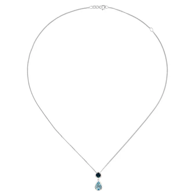 Silver Blue Topaz Pendant & Chain