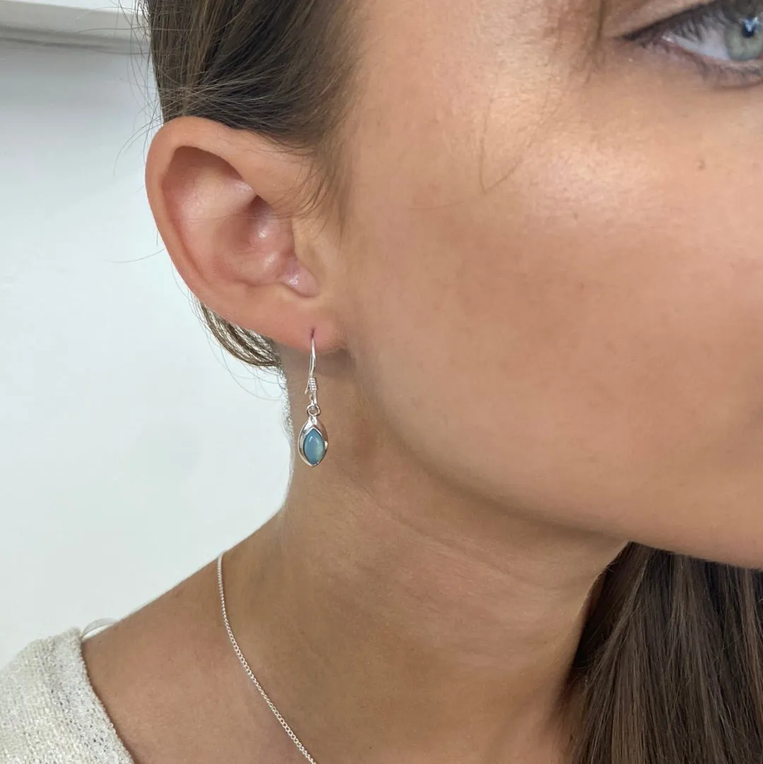 Solid Silver Double Frames Tear Drop Chalcedony Earrings
