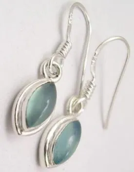 Solid Silver Double Frames Tear Drop Chalcedony Earrings