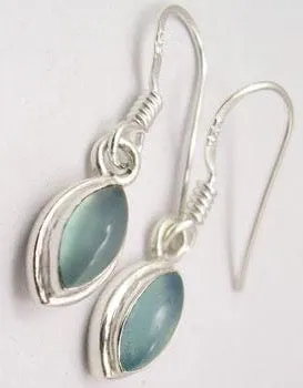 Solid Silver Double Frames Tear Drop Chalcedony Earrings